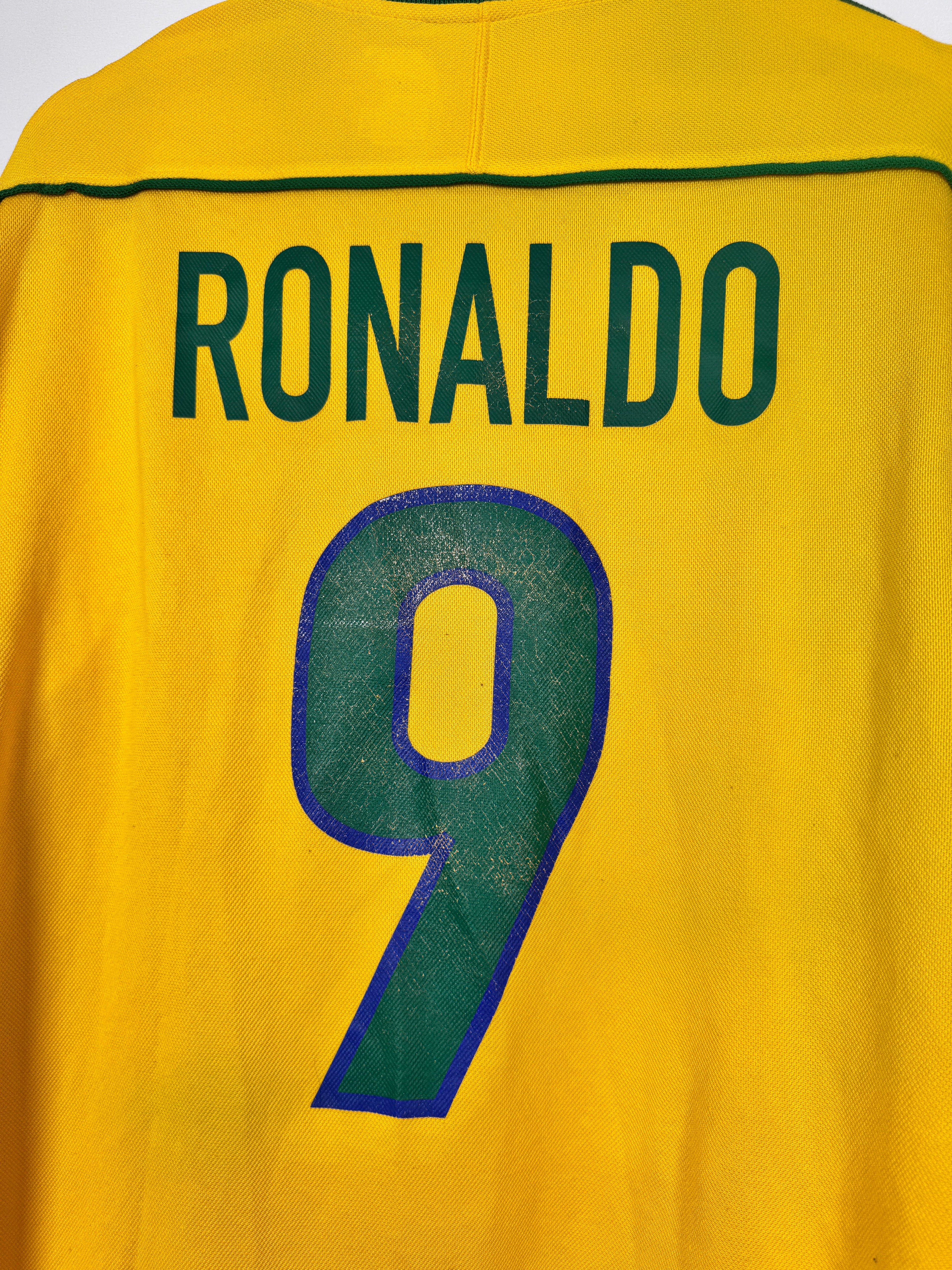 MAILLOT DE FOOTBALL BRÉSIL 1998 DOMICILE - RONALDO NAZARIO #9 (L)