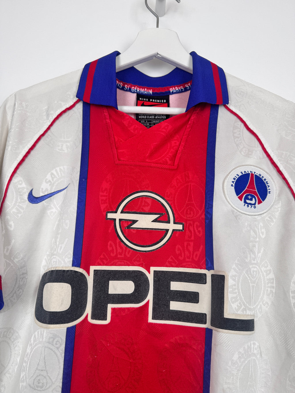 MAILLOT DE FOOTBALL PSG 1996/1997 EXTÉRIEUR OPEL VINTAGE (S)