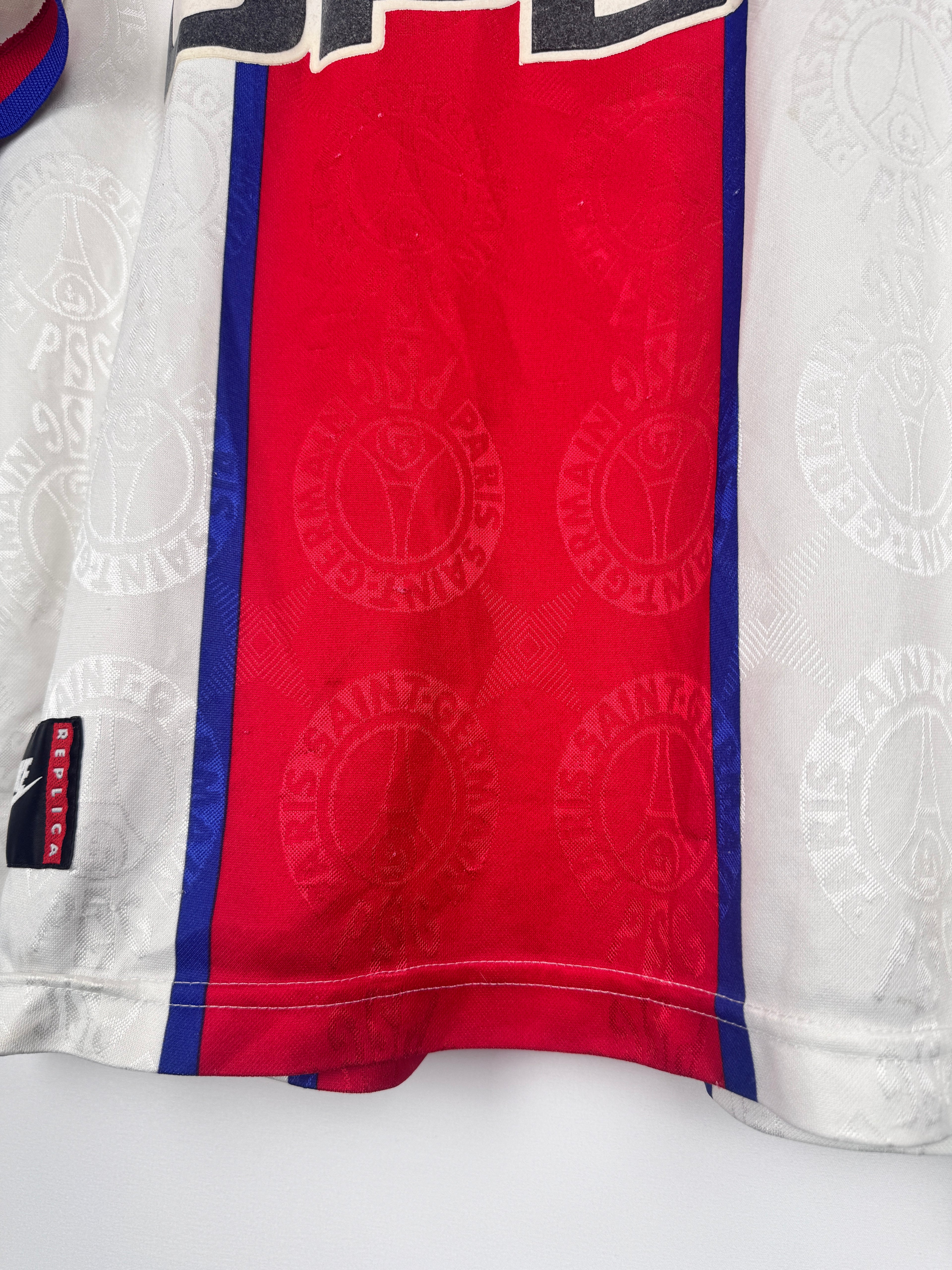 MAILLOT DE FOOTBALL PSG 1996/1997 EXTÉRIEUR OPEL VINTAGE (S)