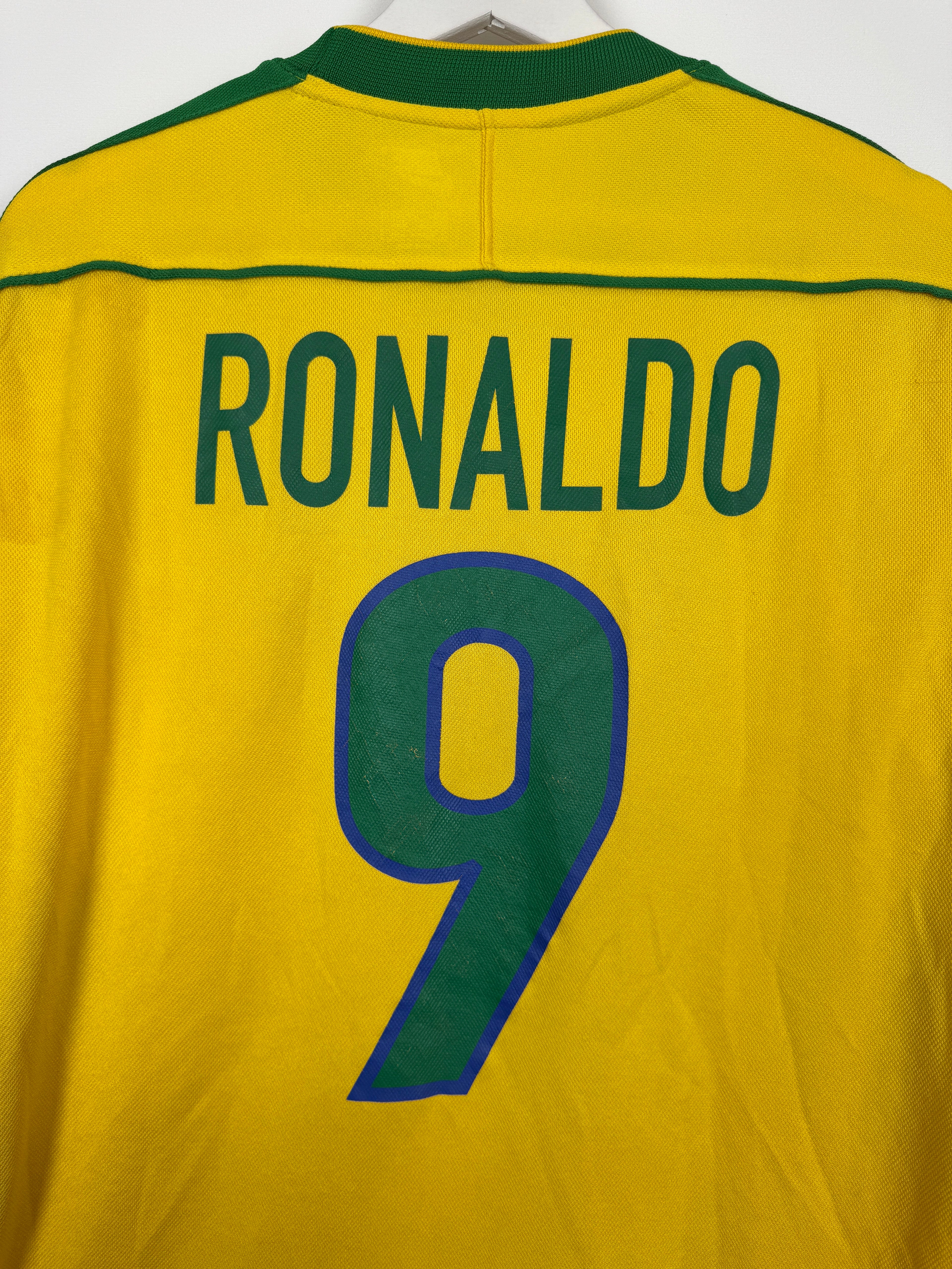 BRAZIL 1998 HOME FOOTBALL JERSEY - RONALDO #9 (S)