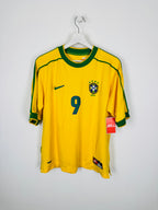 BRAZIL 1998 HOME FOOTBALL JERSEY - RONALDO #9 (S)