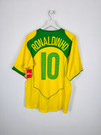 MAILLOT DE FOOTBALL BRÉSIL 2004 DOMICILE - RONALDINHO #10 (L)