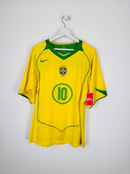 MAILLOT DE FOOTBALL BRÉSIL 2004 DOMICILE - RONALDINHO #10 (L)