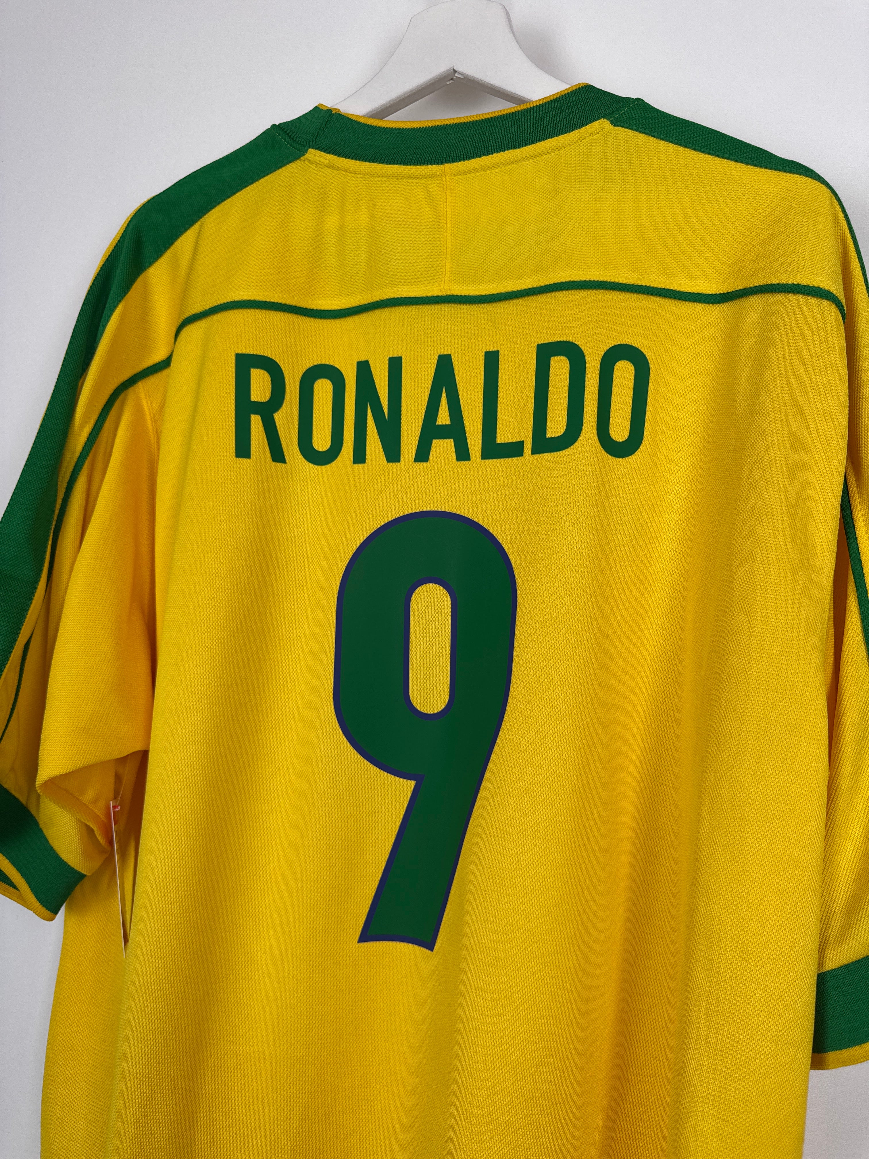 MAILLOT DE FOOTBALL BRÉSIL 1998 DOMICILE - RONALDO NAZARIO #9 (XL)