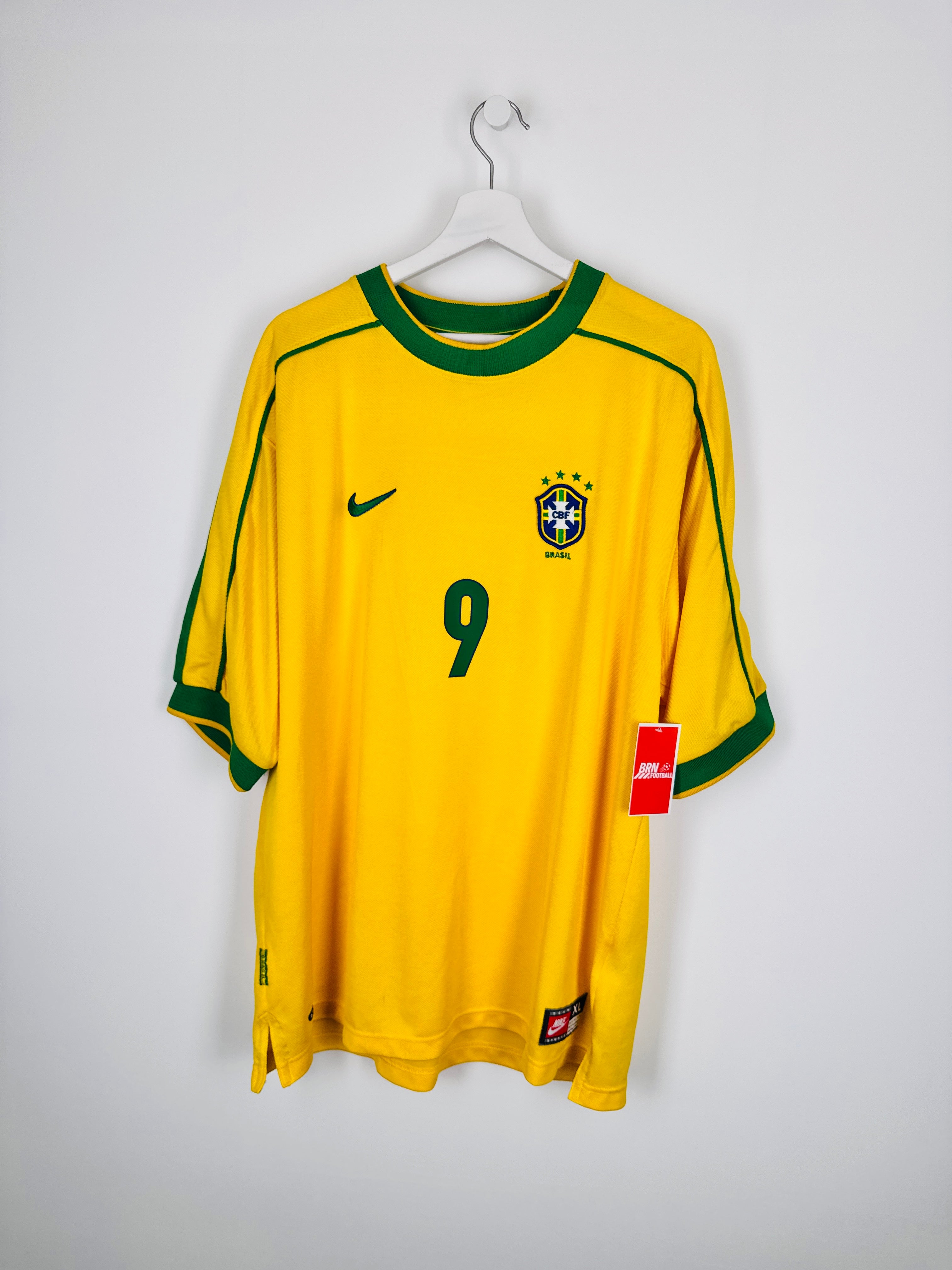 MAILLOT DE FOOTBALL BRÉSIL 1998 DOMICILE - RONALDO NAZARIO #9 (XL)