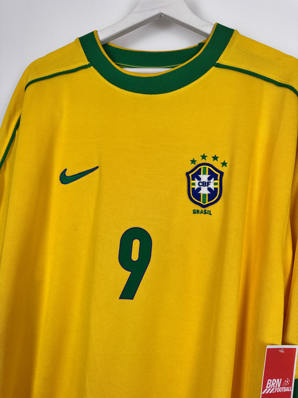 MAILLOT DE FOOTBALL BRÉSIL 1998 DOMICILE - RONALDO NAZARIO #9 (XL)