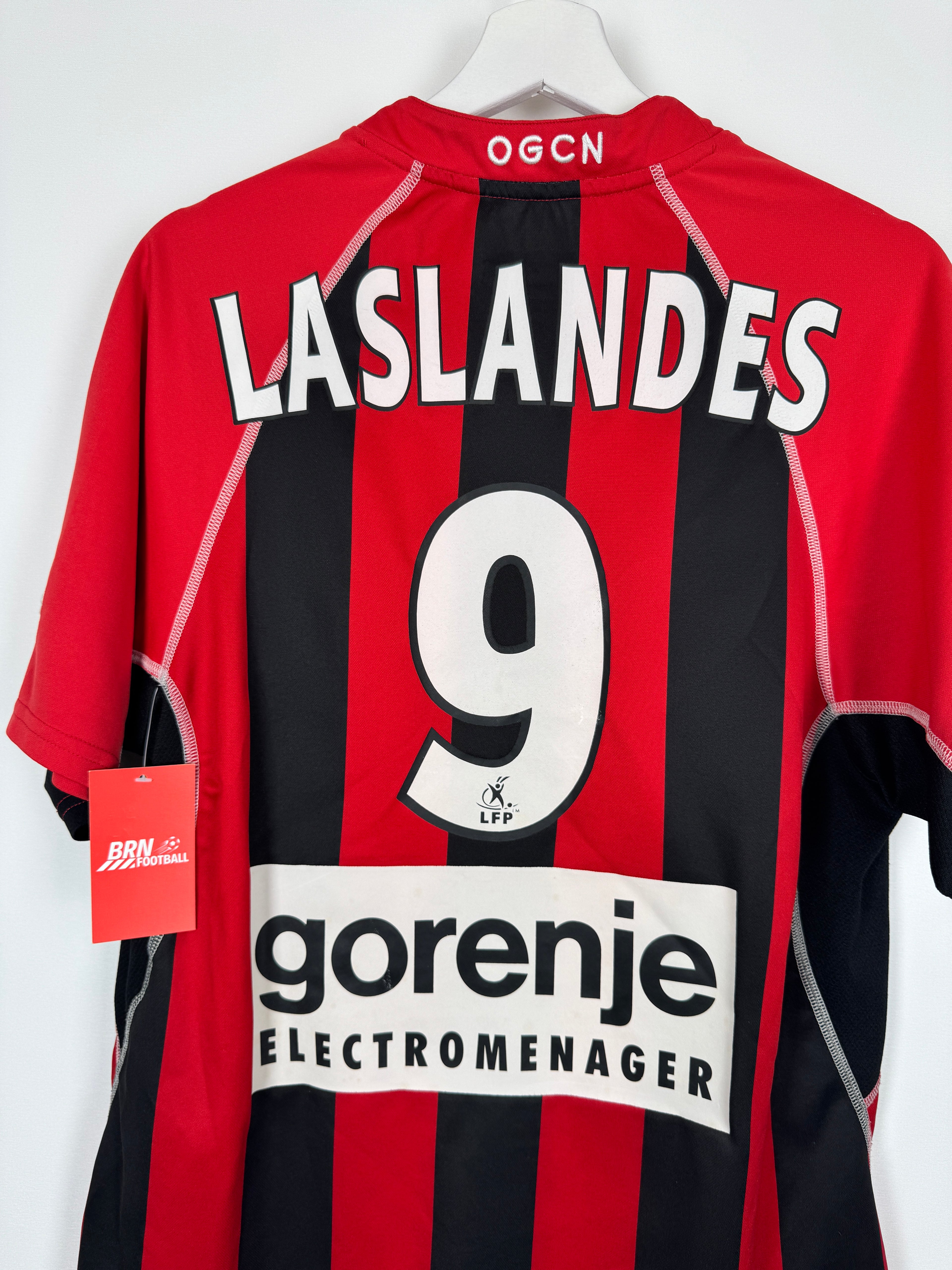 NICE 2003/2004 HOME MATCH WORN FOOTBALL SHIRT - LASLANDES #9 (XL)