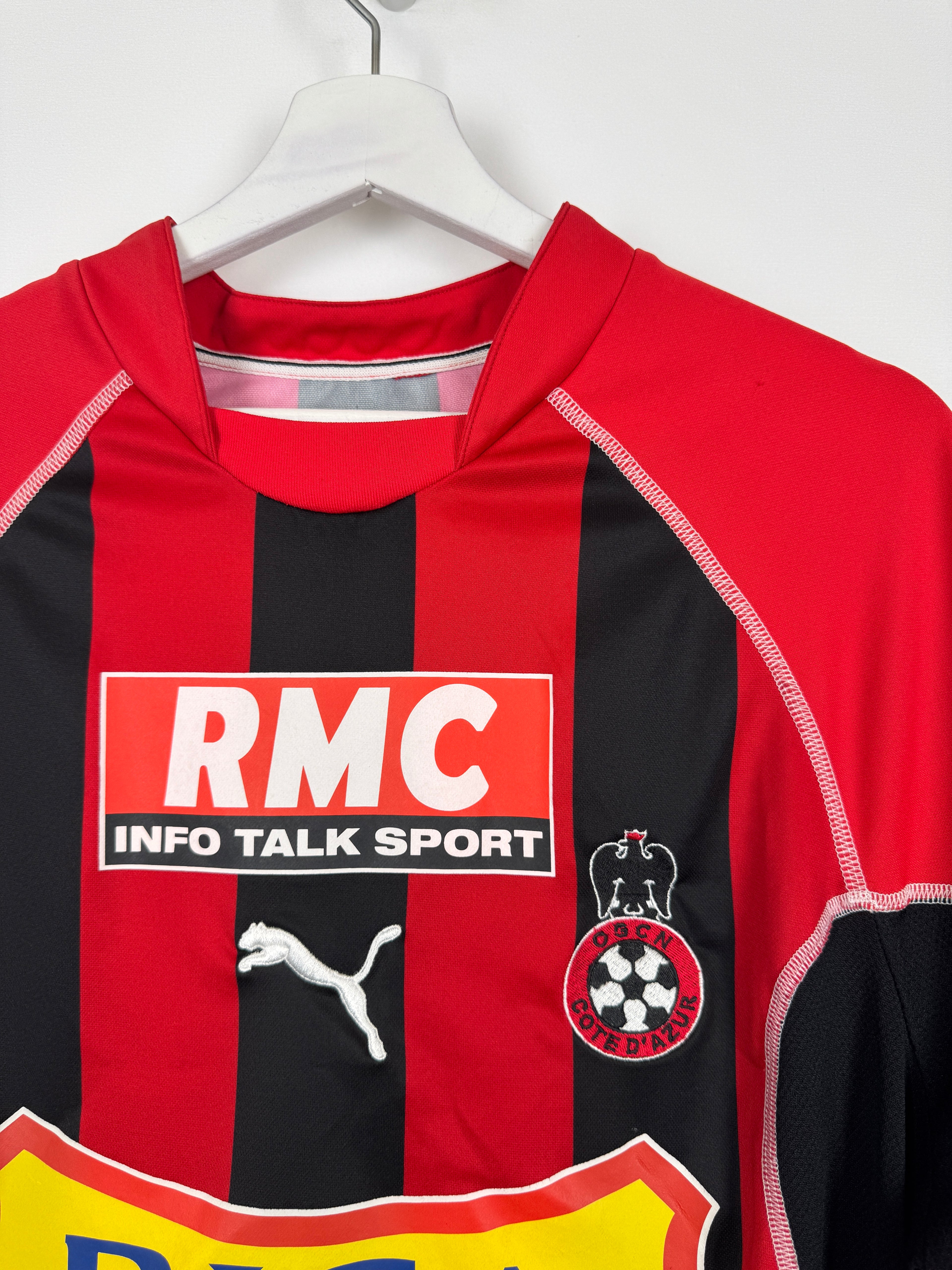 NICE 2003/2004 HOME MATCH WORN FOOTBALL SHIRT - LASLANDES #9 (XL)