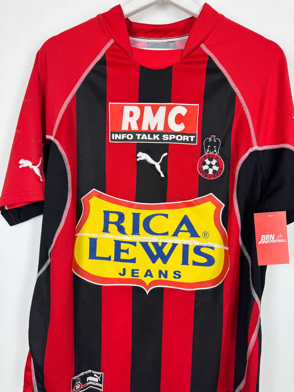 NICE 2003/2004 HOME MATCH WORN FOOTBALL SHIRT - LASLANDES #9 (XL)