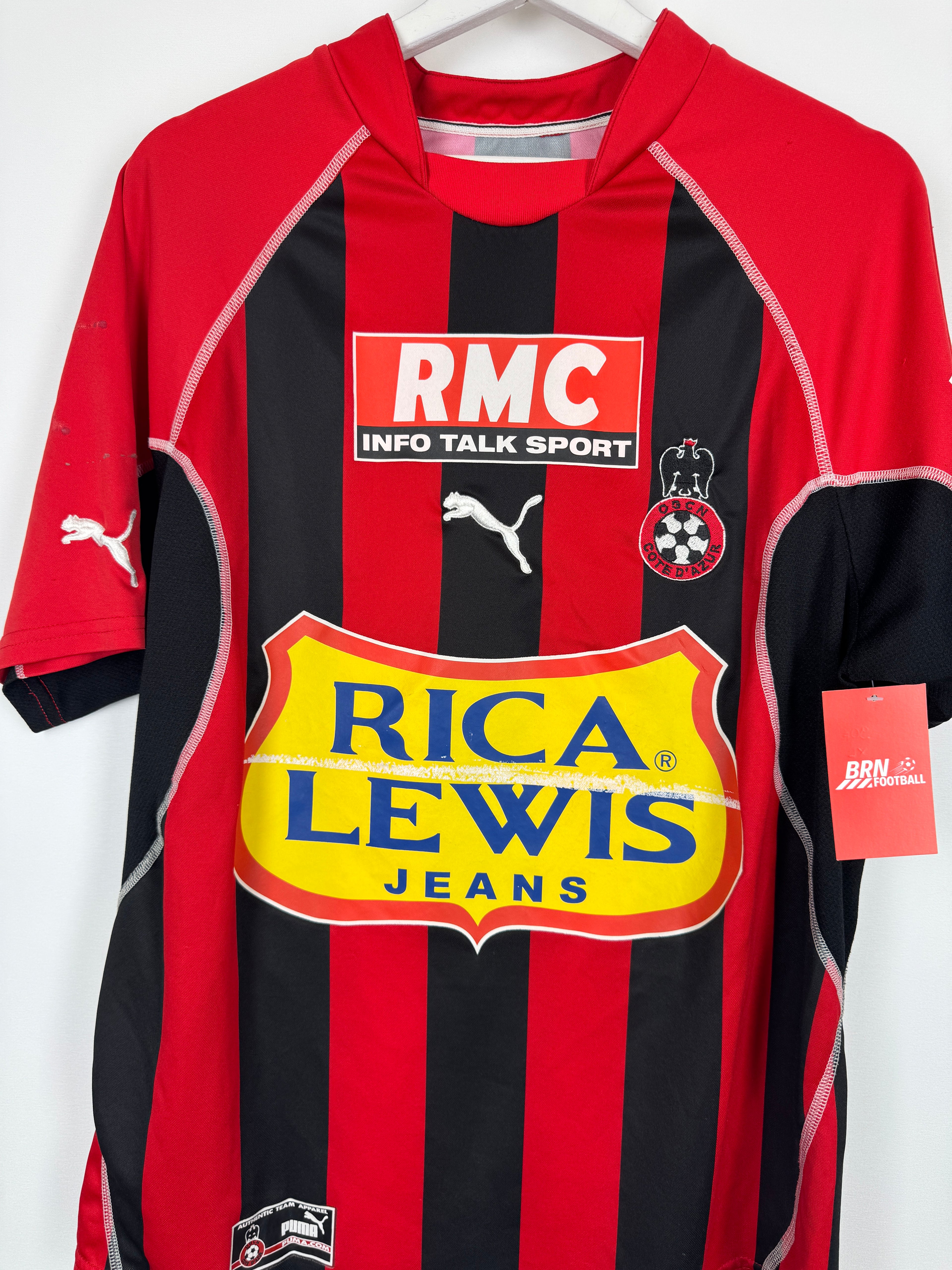 NICE 2003/2004 HOME MATCH WORN FOOTBALL SHIRT - LASLANDES #9 (XL)