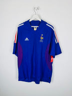 CAMISETA DE FÚTBOL SELECCIÓN DE FRANCIA 2002 LOCAL DEDICADA / FIRMADA (XL)