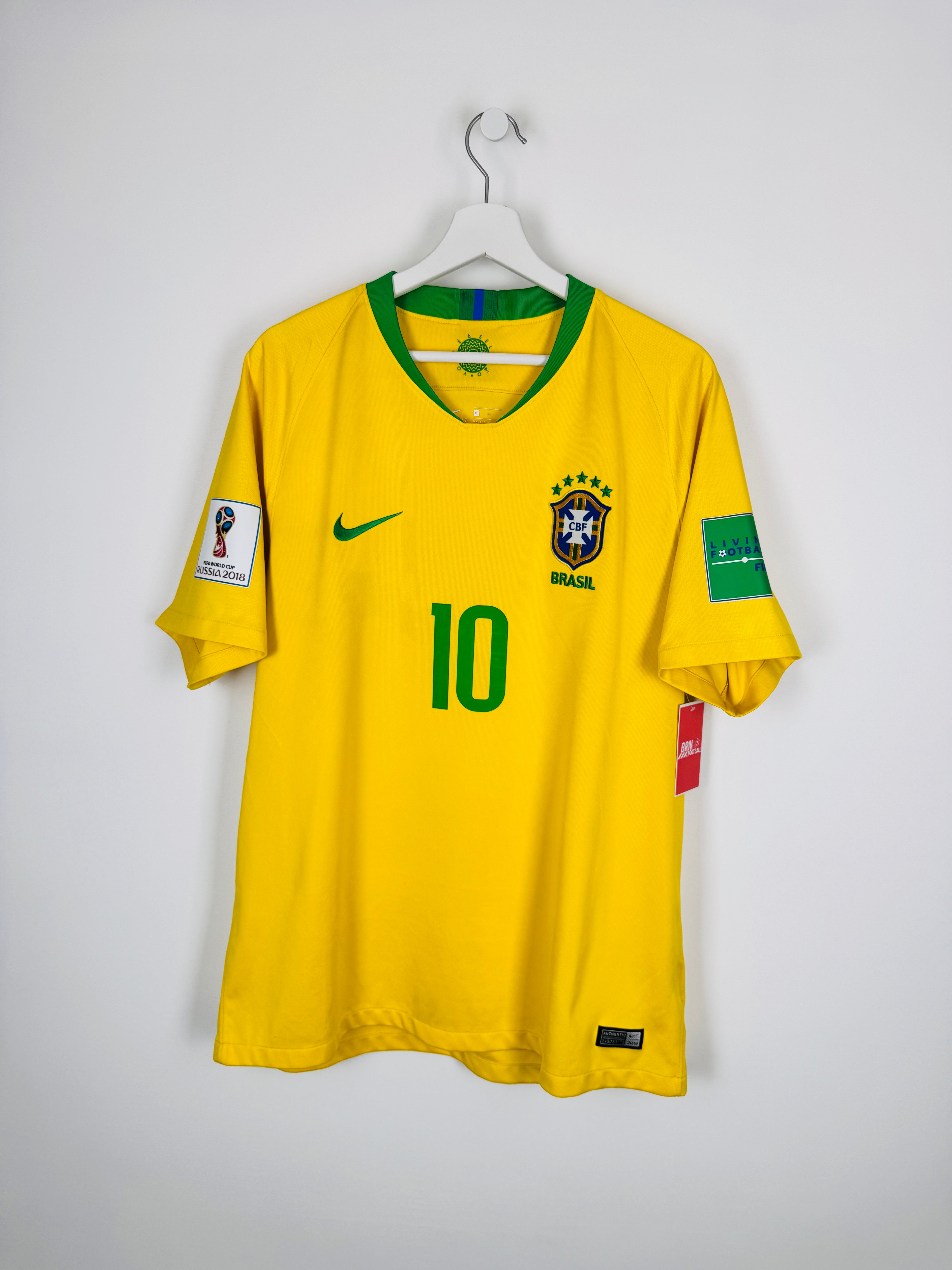 MAILLOT DE FOOTBALL BRÉSIL 2018 DOMICILE - NEYMAR JR #10 (XL)