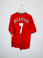 MANCHESTER UNITED 2000/2001 HOME FOOTBALL SHIRT - BECKHAM #7 VELVET (L)