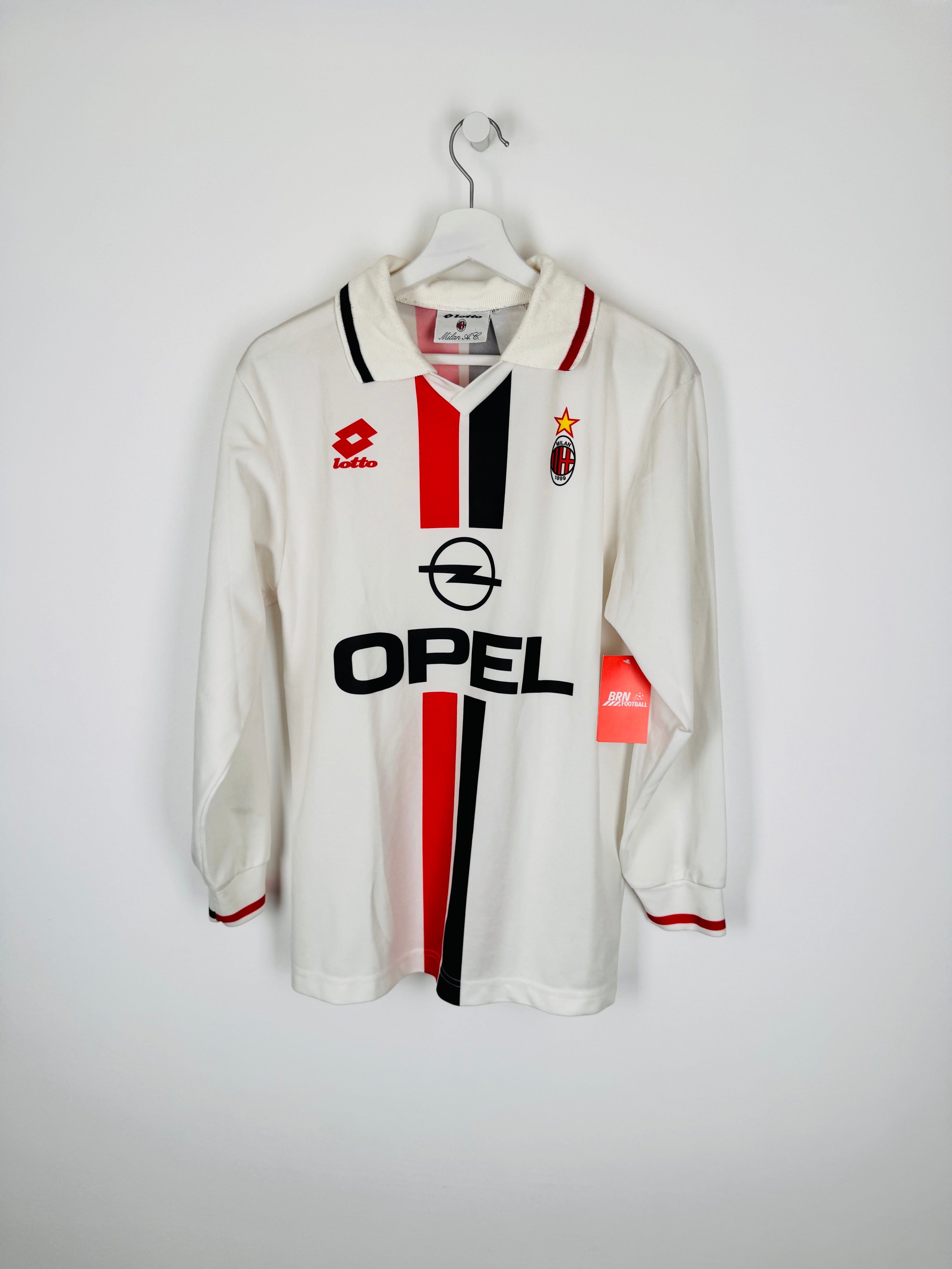 AC MILAN 1995/1996 AWAY FOOTBALL SHIRT LONG SLEEVES (M)