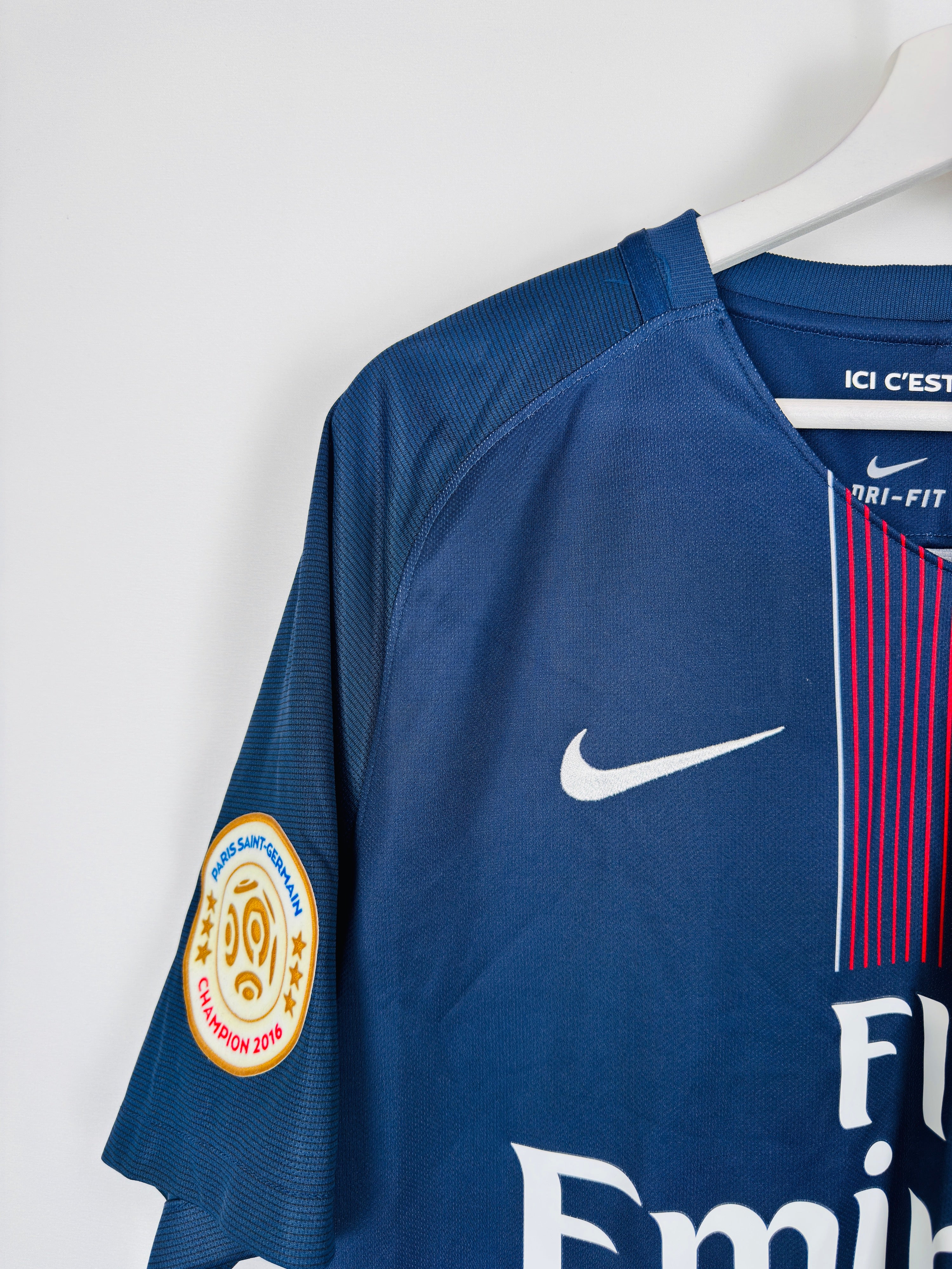 PSG FOOTBALL JERSEY 2016/2017 HOME SIGNED DEDICATED PRO STOCK (L)