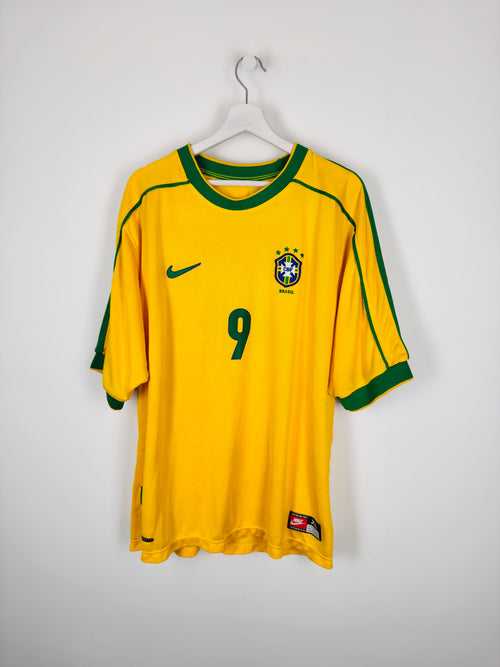 BRAZIL 1998 HOME FOOTBALL JERSEY - RONALDO #9 (XL)