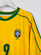 BRAZIL 1998 HOME FOOTBALL JERSEY - RONALDO #9 (XL)