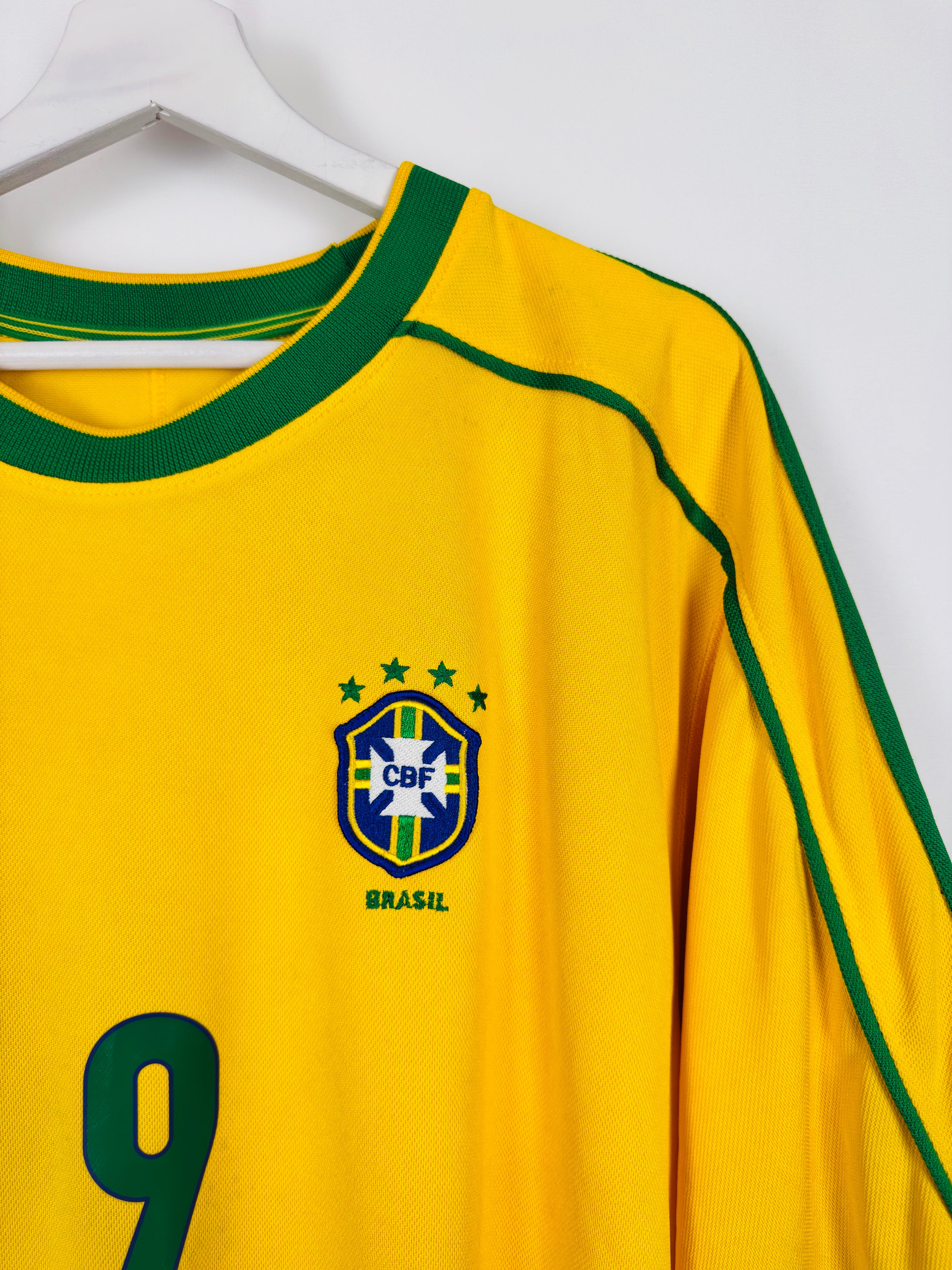 BRAZIL 1998 HOME FOOTBALL JERSEY - RONALDO #9 (XL)