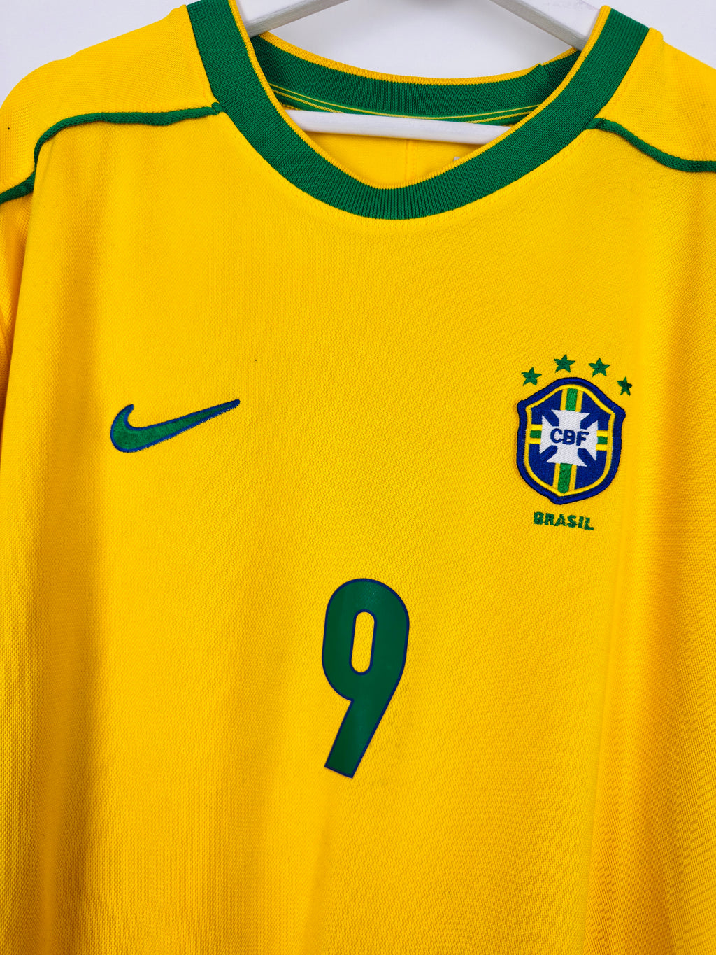 BRAZIL 1998 HOME FOOTBALL JERSEY - RONALDO #9 (XL)