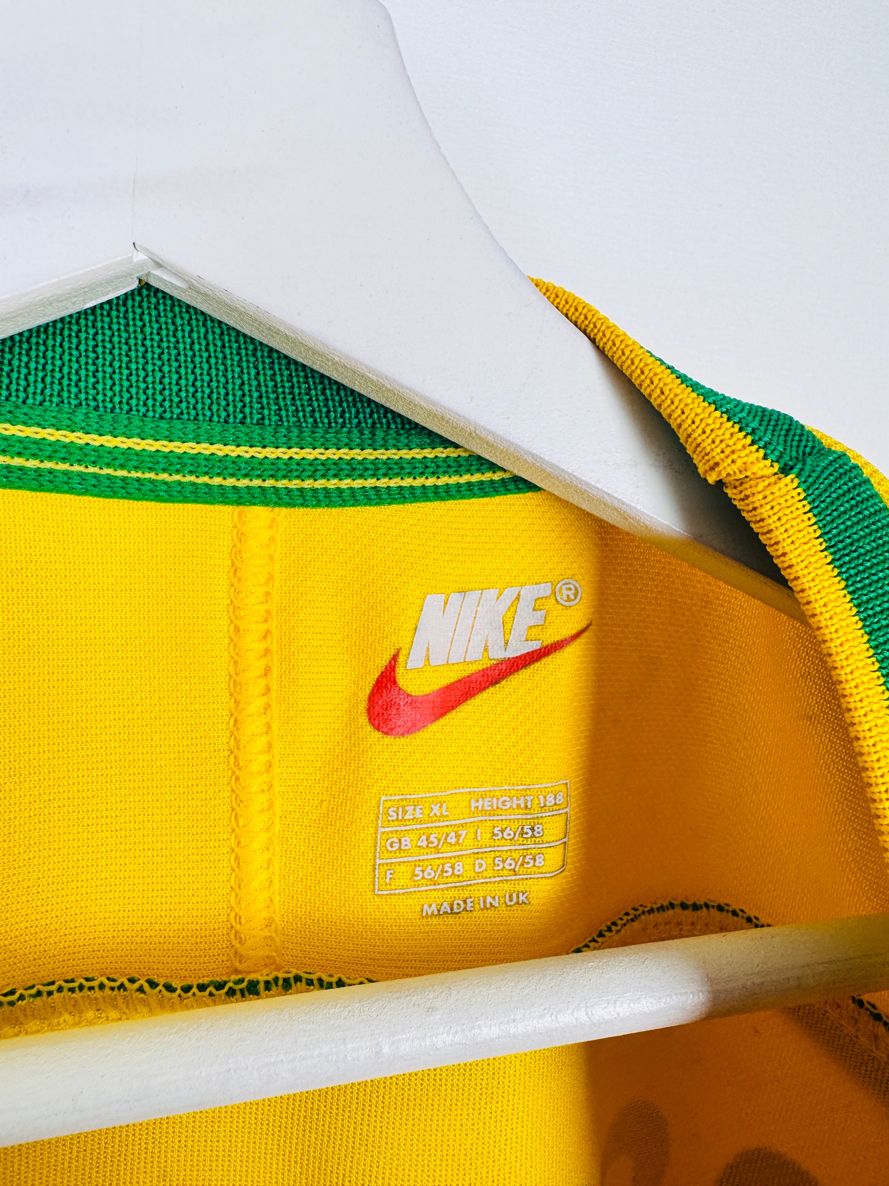 BRAZIL 1998 HOME FOOTBALL JERSEY - RONALDO #9 (XL)