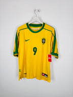 BRAZIL 1998 HOME FOOTBALL JERSEY - RONALDO #9 (S)
