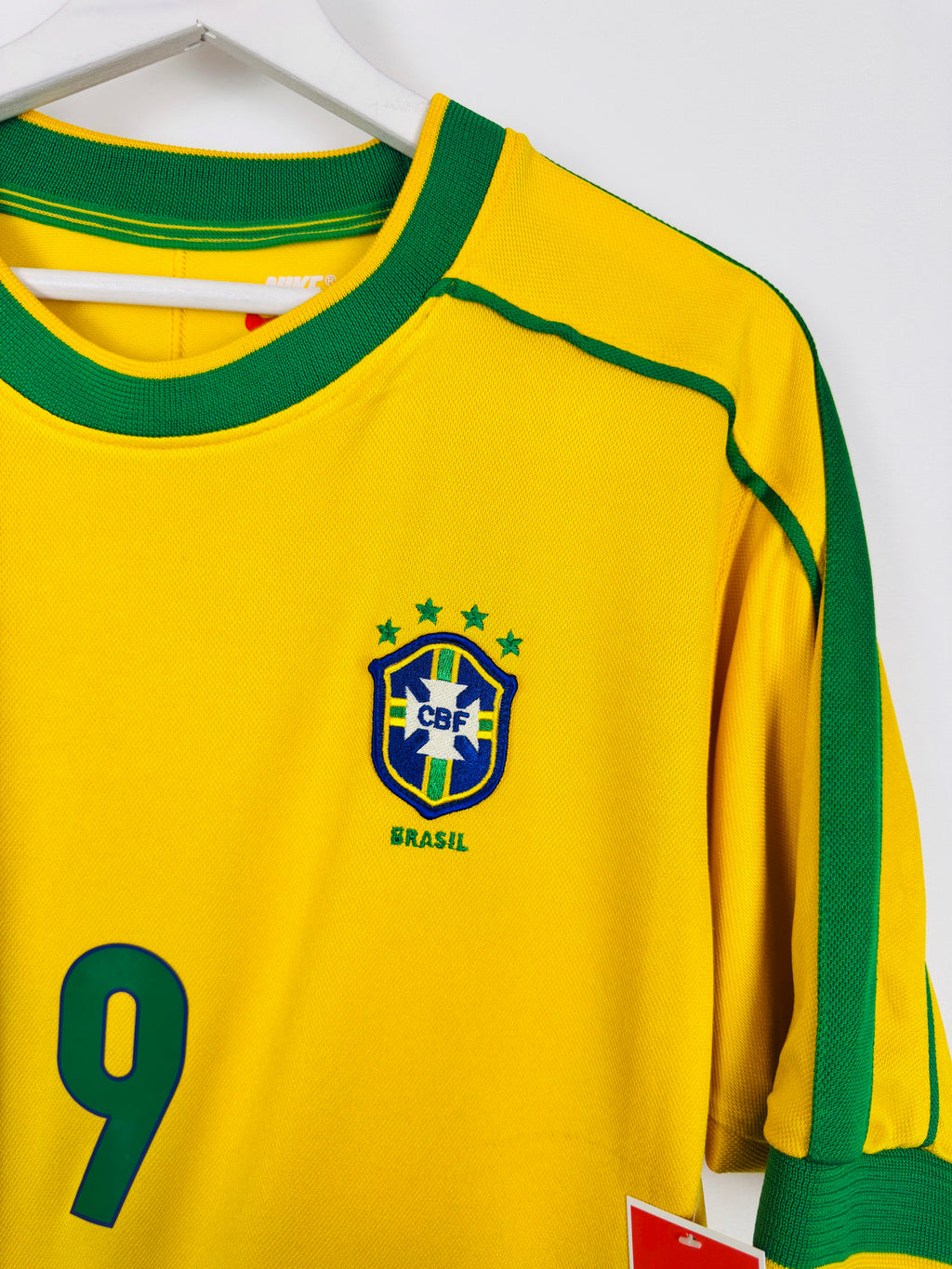 BRAZIL 1998 HOME FOOTBALL JERSEY - RONALDO #9 (S)