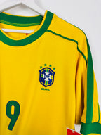 BRAZIL 1998 HOME FOOTBALL JERSEY - RONALDO #9 (S)