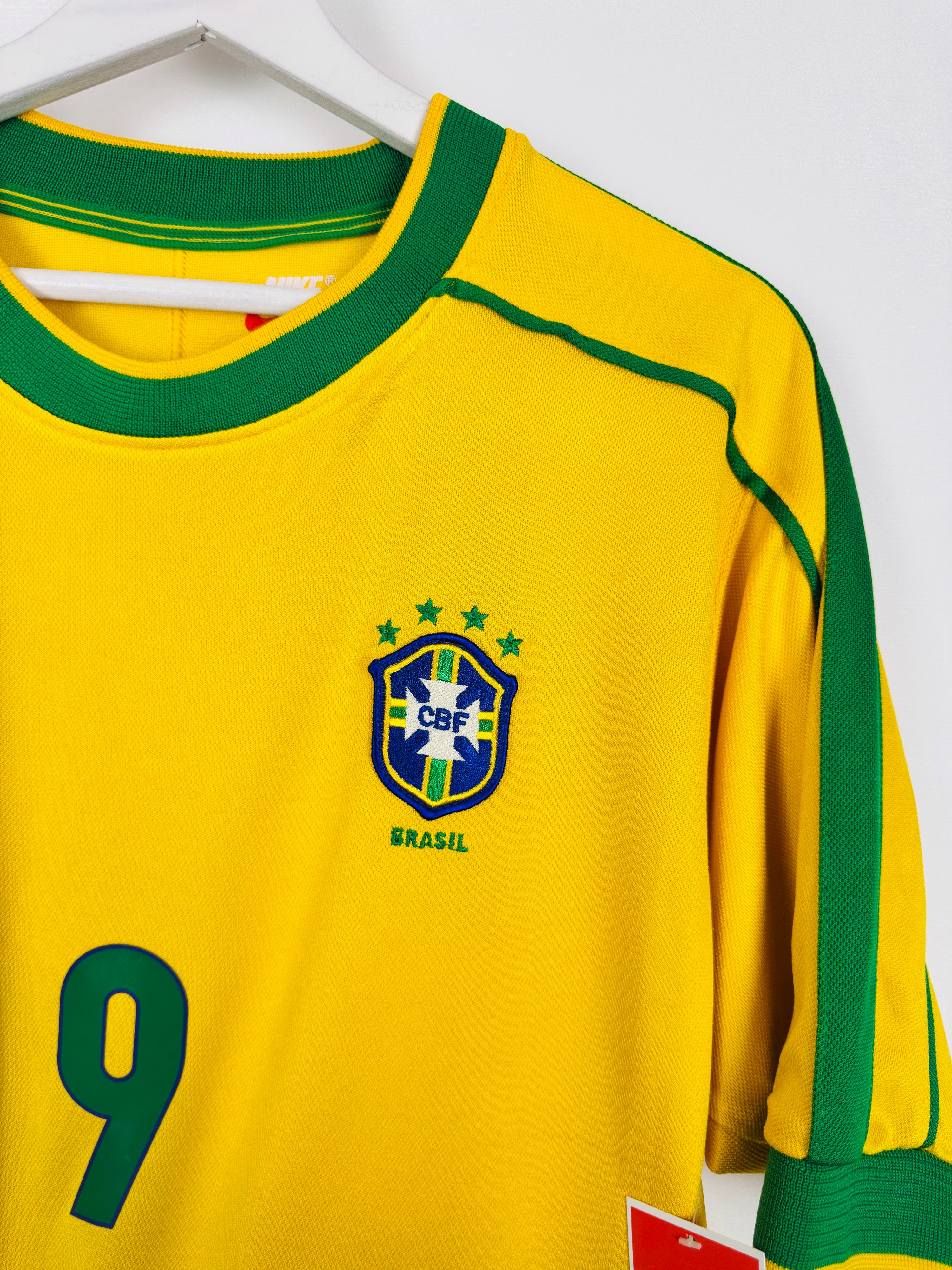 BRAZIL 1998 HOME FOOTBALL JERSEY - RONALDO #9 (S)